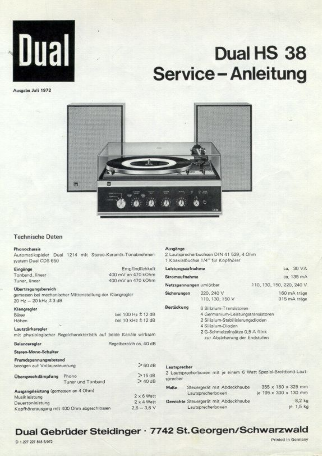 Dual HS-38 Service manual