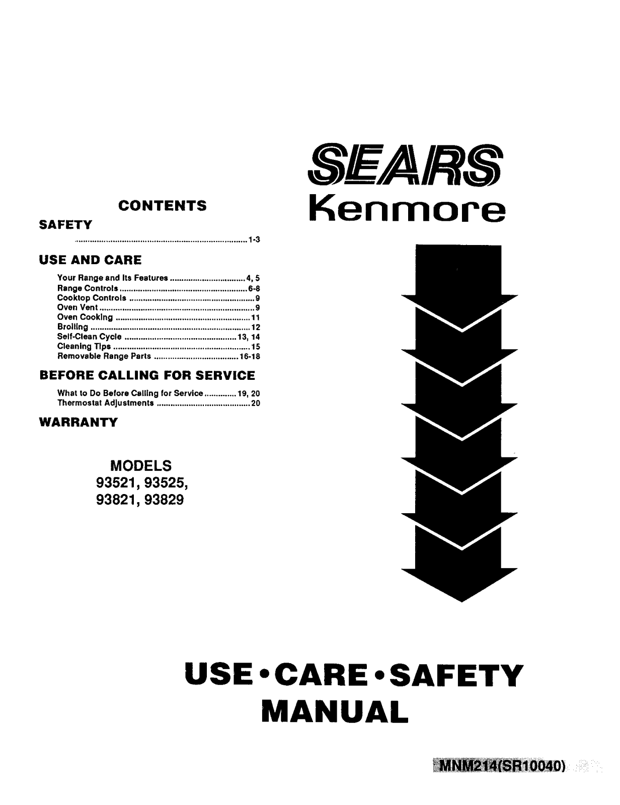 Kenmore 9119352190, 9119352191, 9119352192, 9119352590, 9119352591 Owner’s Manual