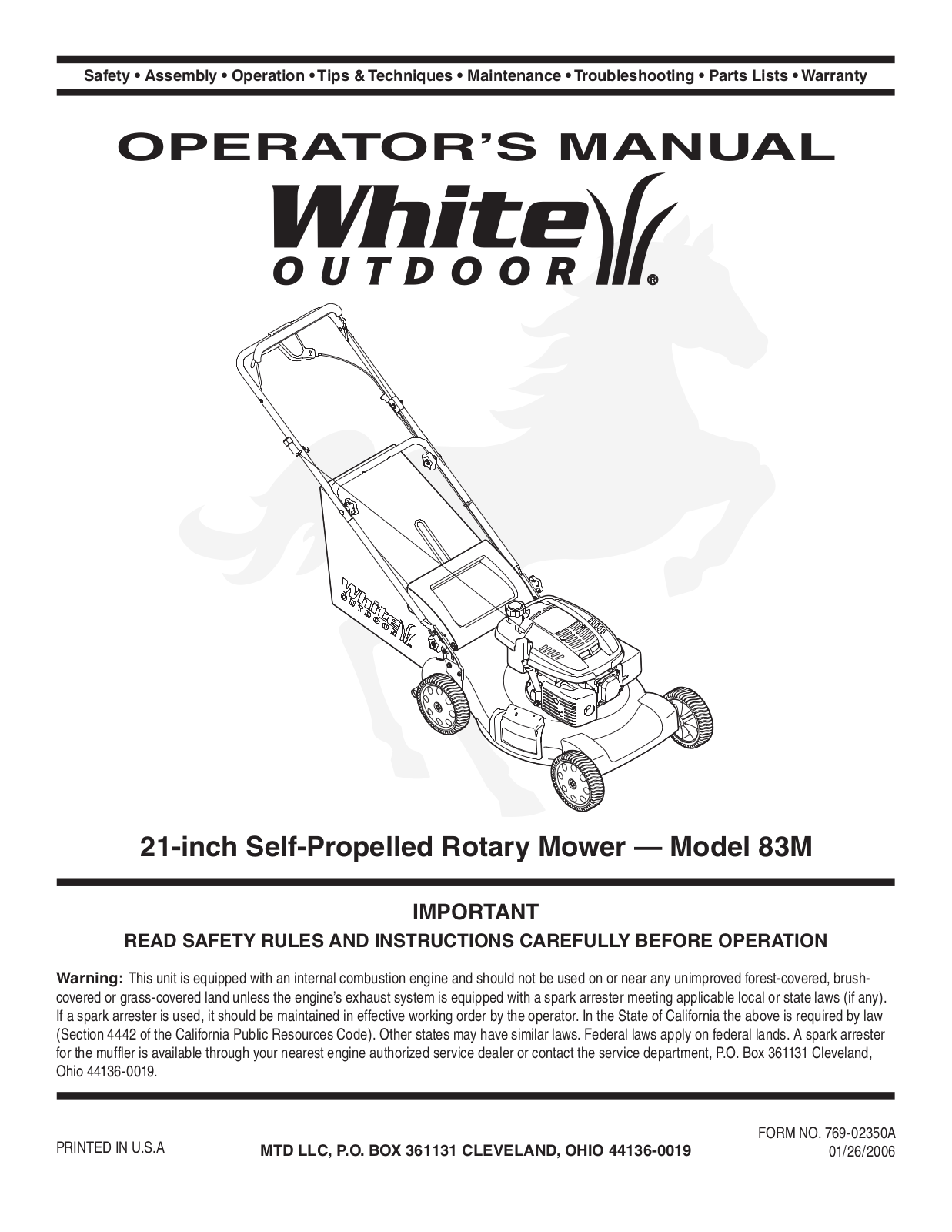 MTD 83M User Manual