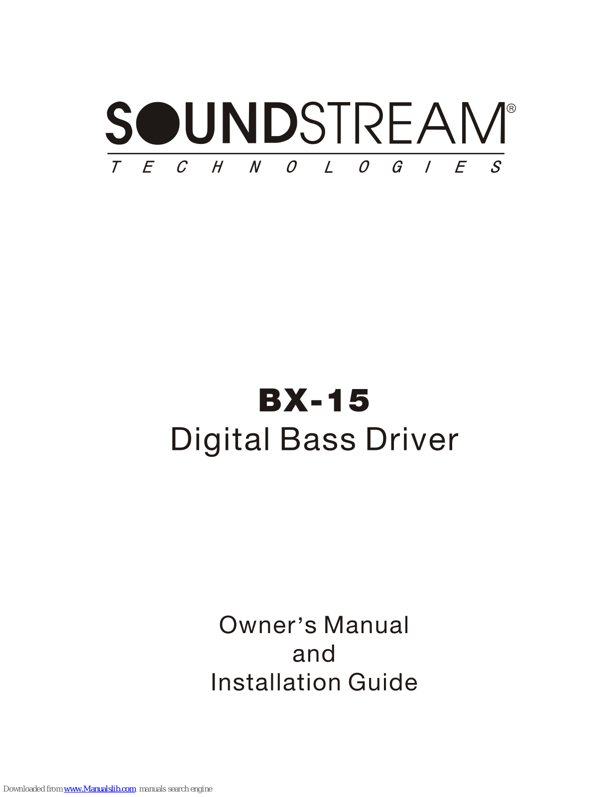 Soundstream BX-15 Owner's Manual And Installation Manual