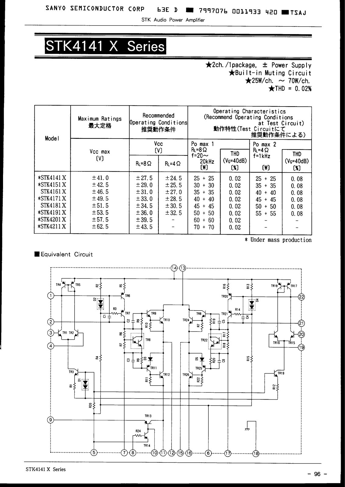 SANYO STK4211X, STK4151X, STK4141X, STK4161X, STK4201X Datasheet