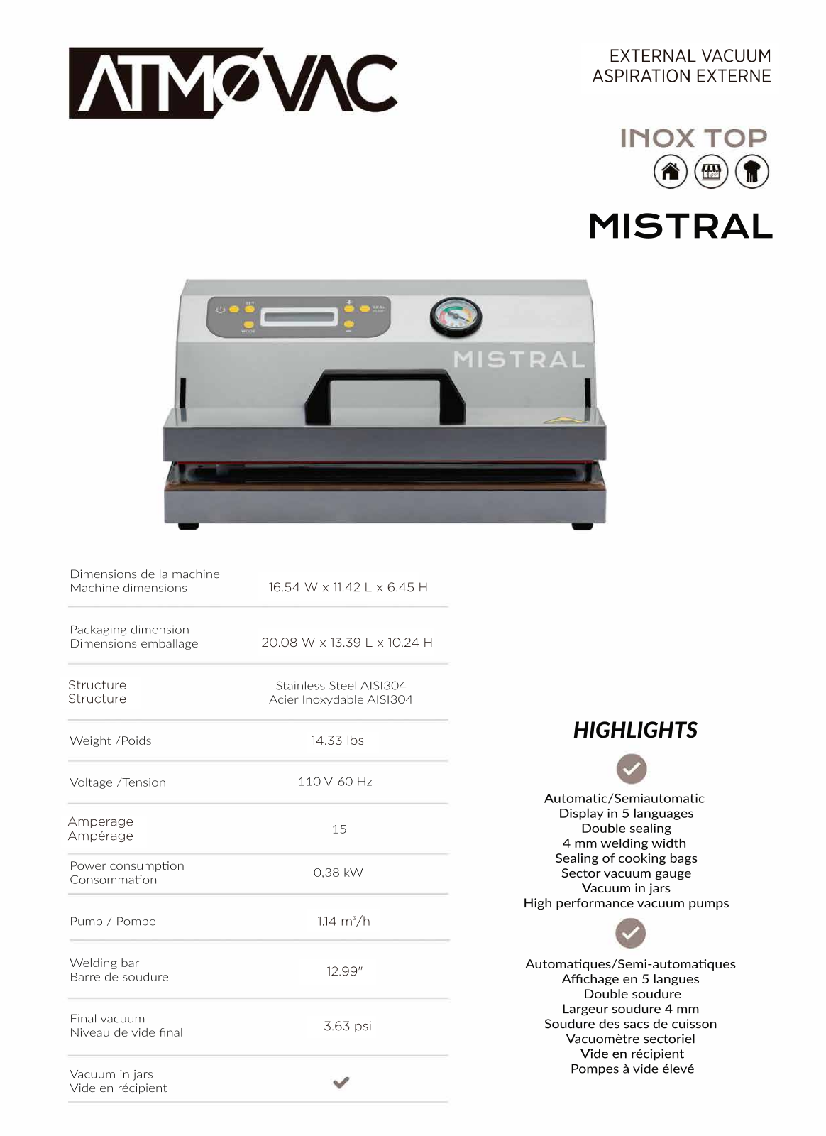 Atmovac MISTRAL Specifications - ManualMachine.com