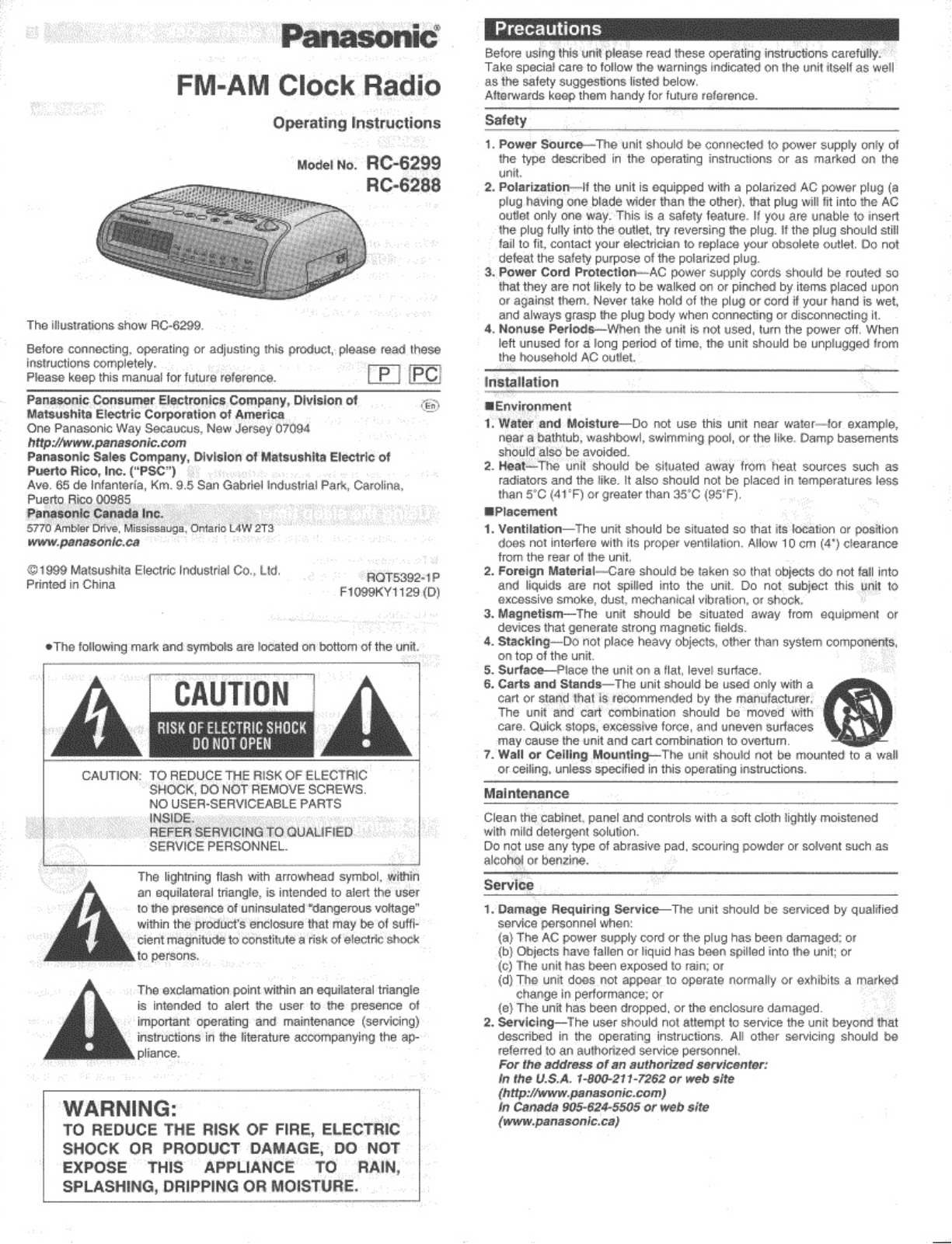 Panasonic RC-6299 Owners manual