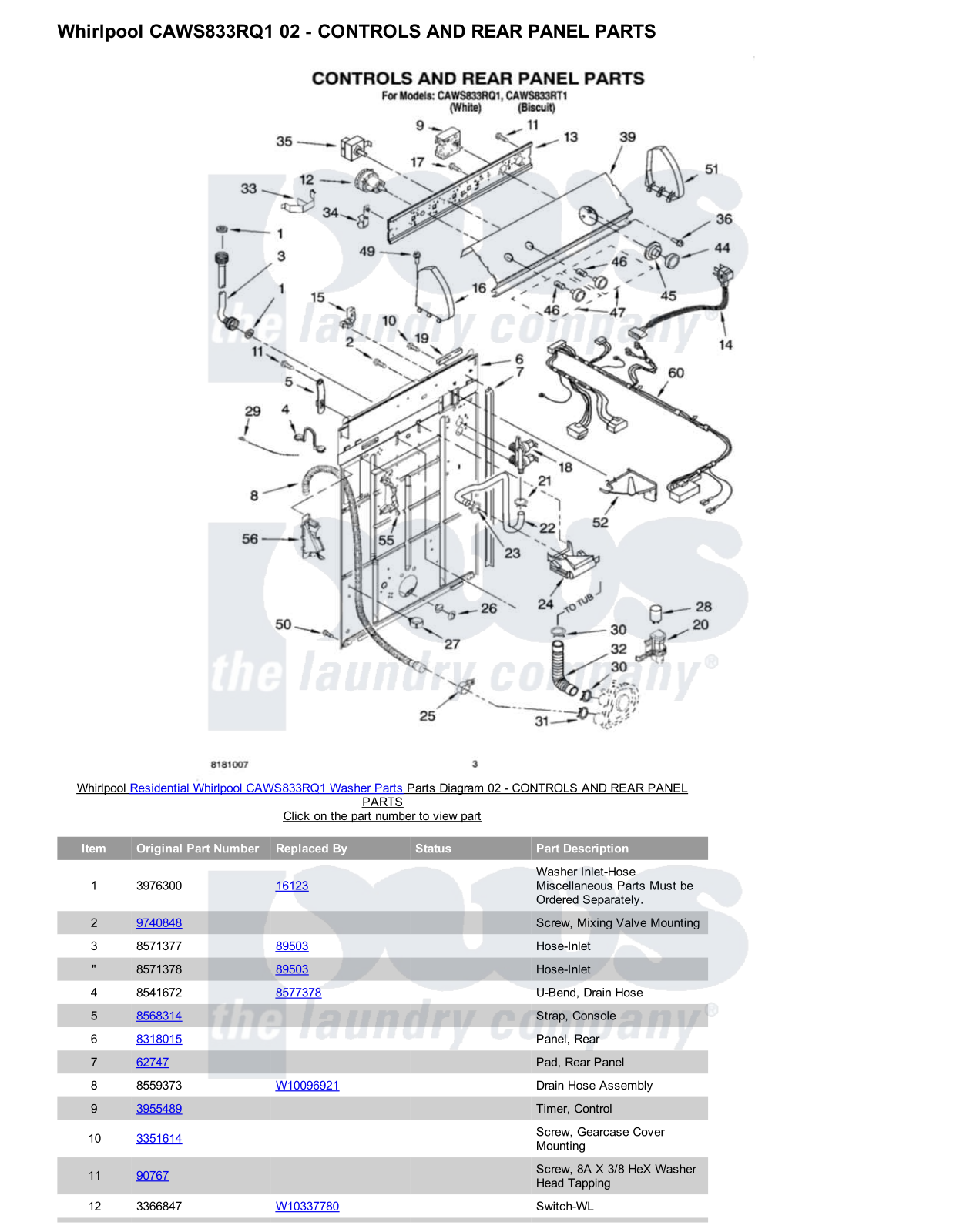 Whirlpool CAWS833RQ1 Parts Diagram