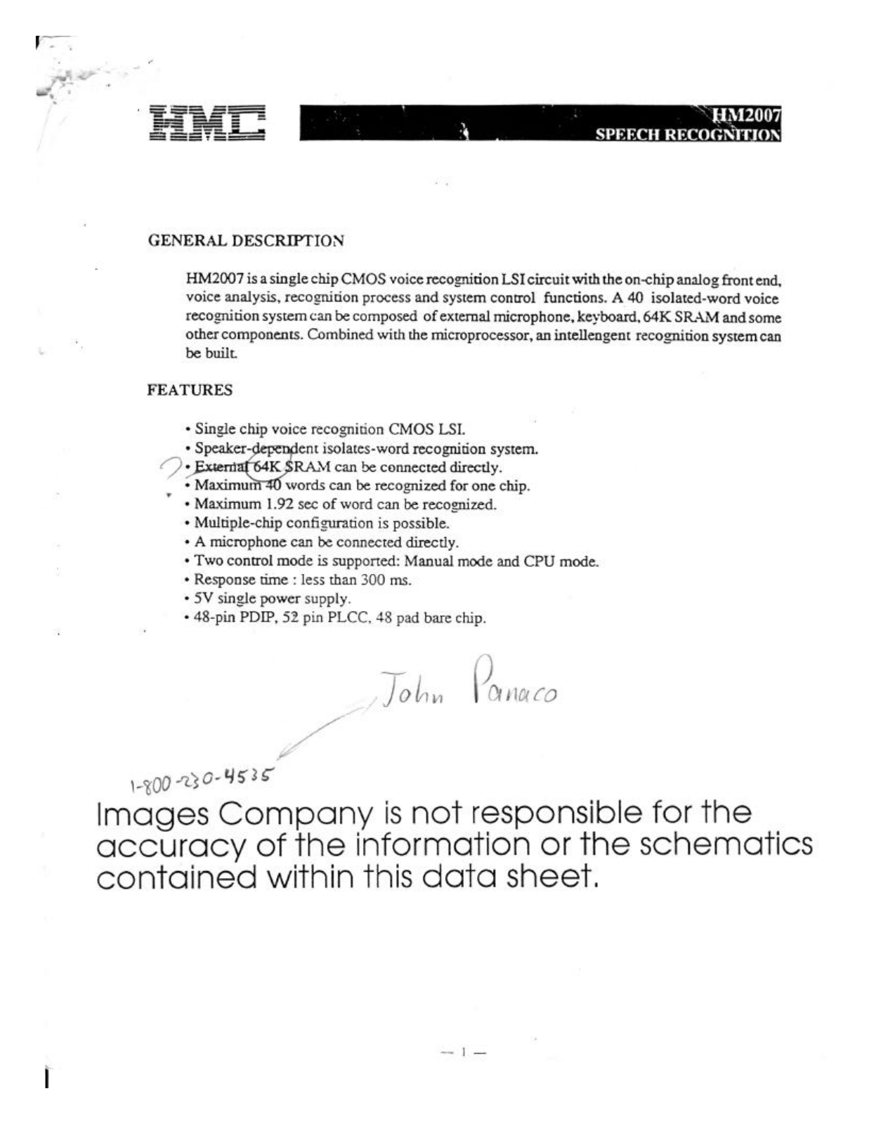 HMC HM2007L, HM2007P Datasheet