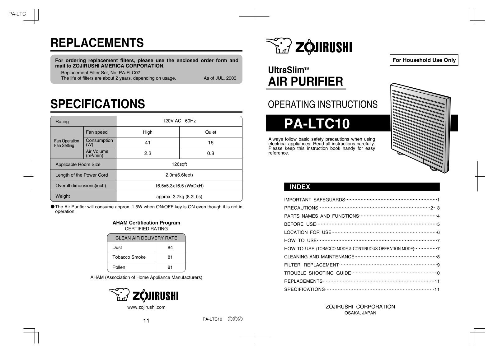 Zojirushi PA-LTC10 Installation  Manual