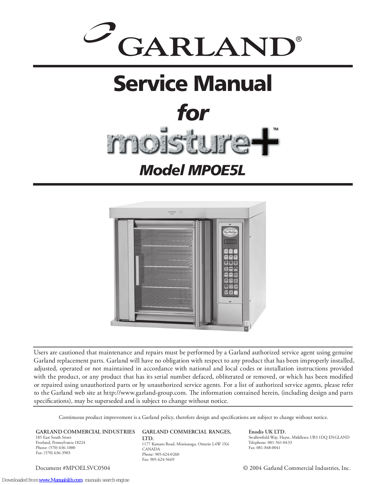 Garland Moisture+ MPOE5L, moisture+ MPOE5 Service Manual