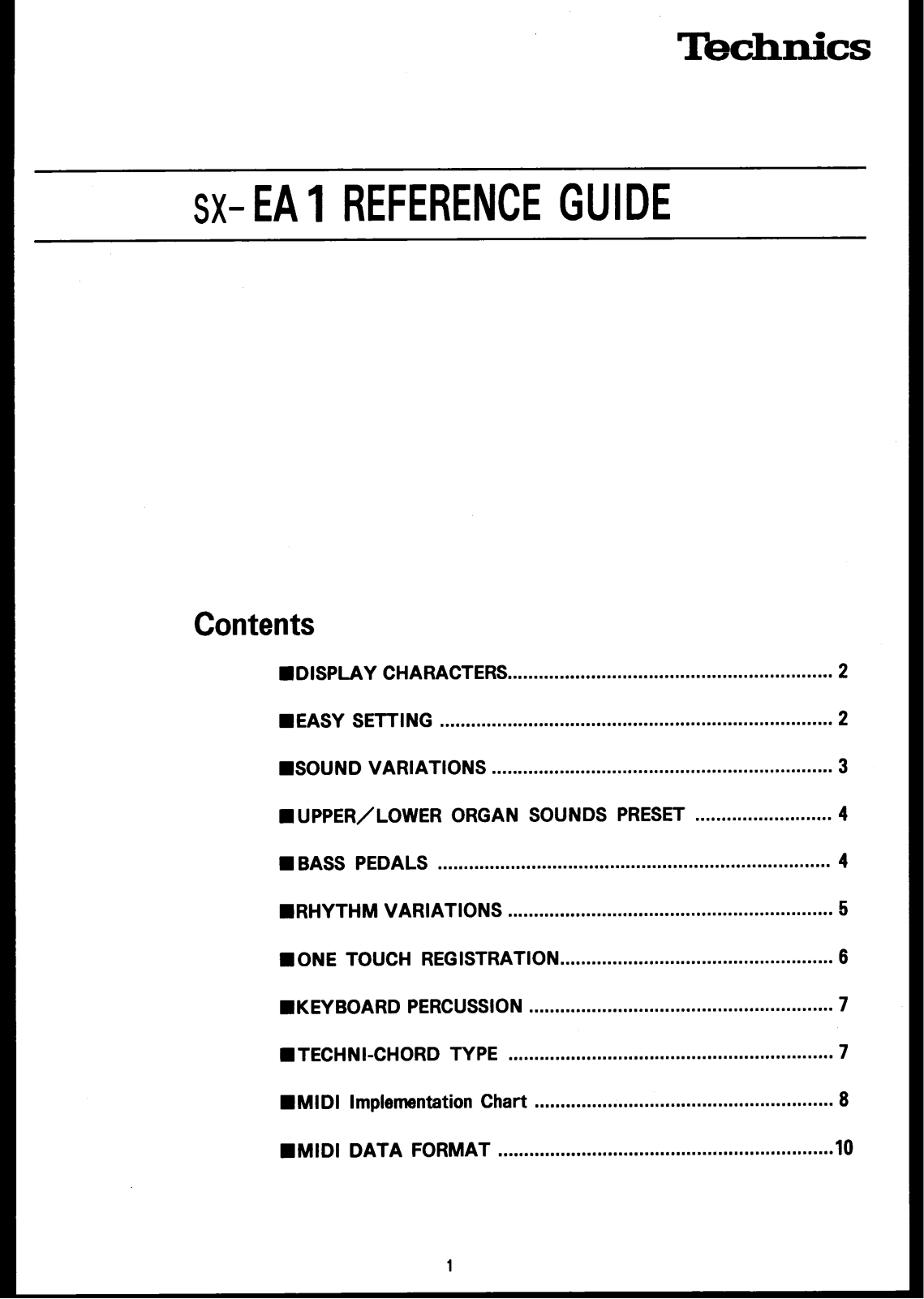 Technics SX-EA1 Reference Guide