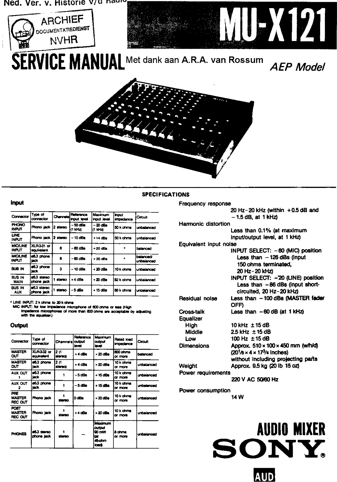 Sony MU-X121 Schematic