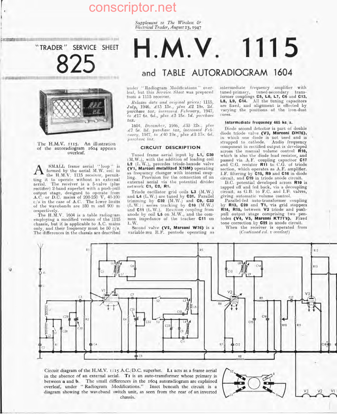 H.M.V. 1115 Service manual