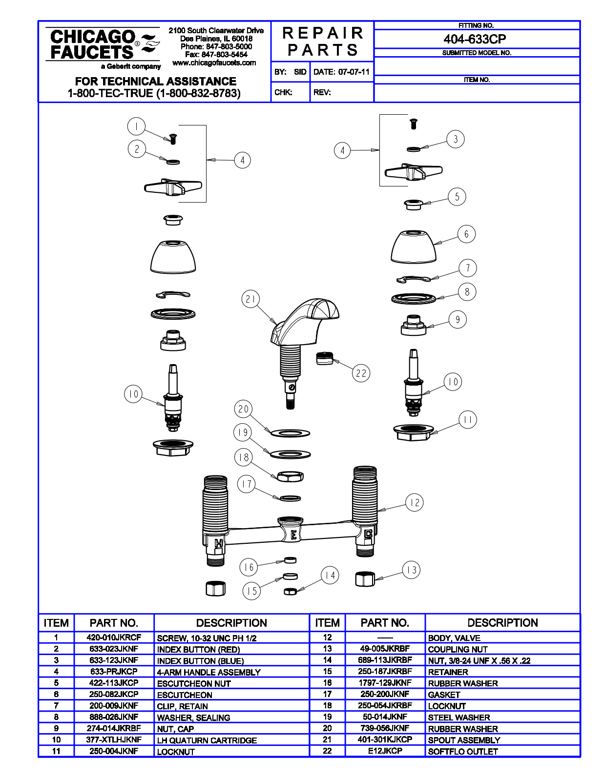 Chicago Faucet 404-633 Parts List