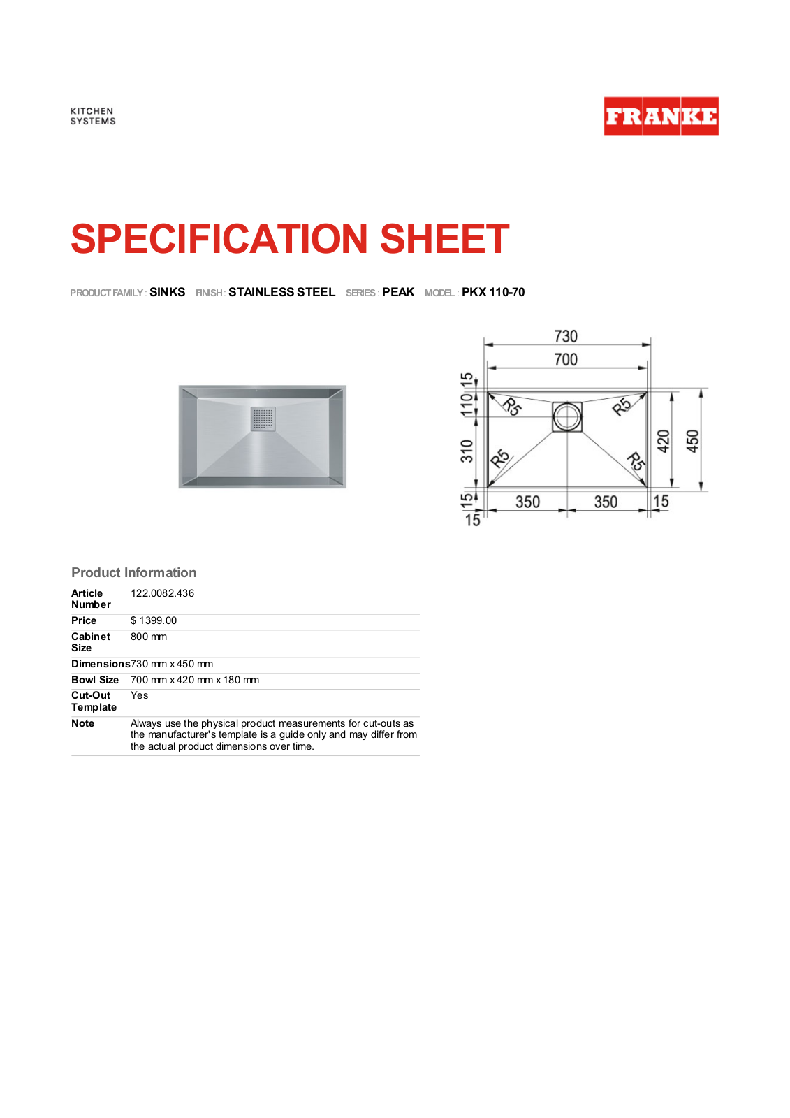 Franke Foodservice PKX 110-70 User Manual