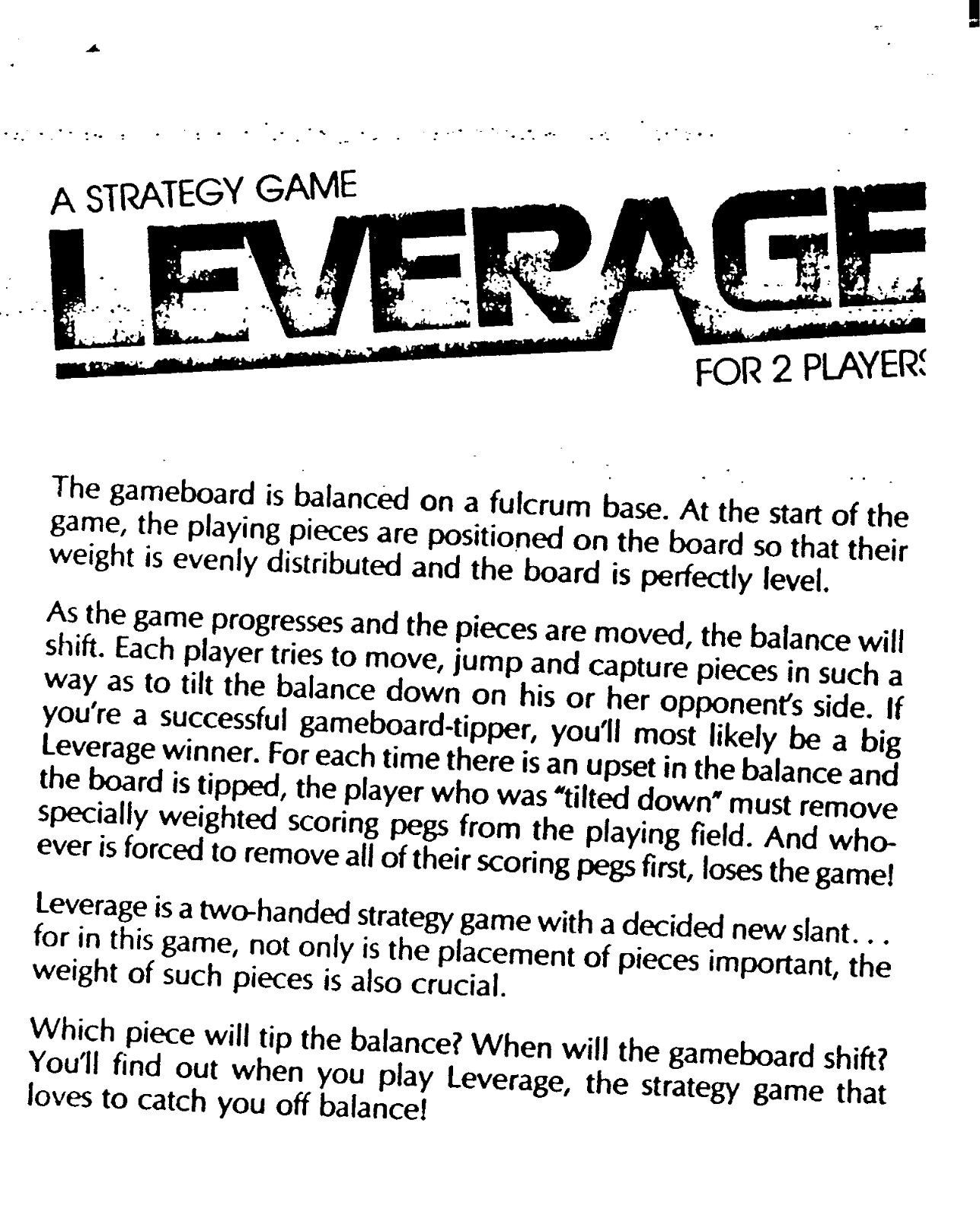 Hasbro LEVERAGE User Manual