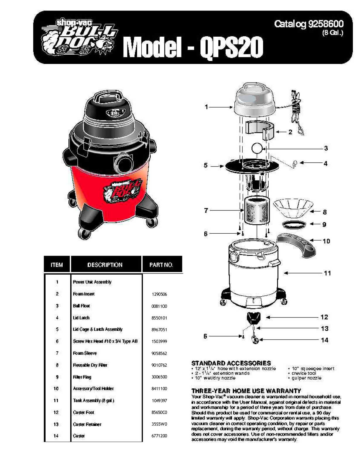 Shop Vac Qps20 Owner's Manual