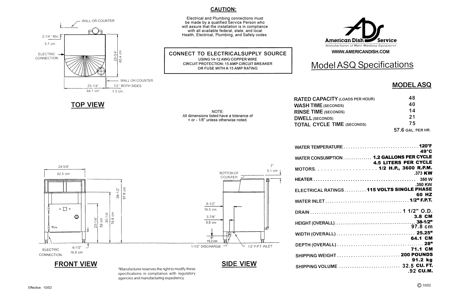 American Dish ASQ User Manual