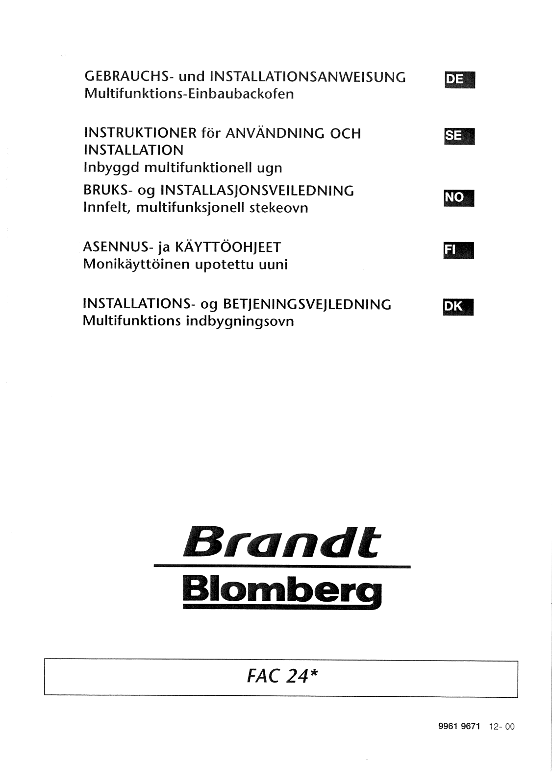 BRANDT FAC24W1N, FAC24X1N User Manual