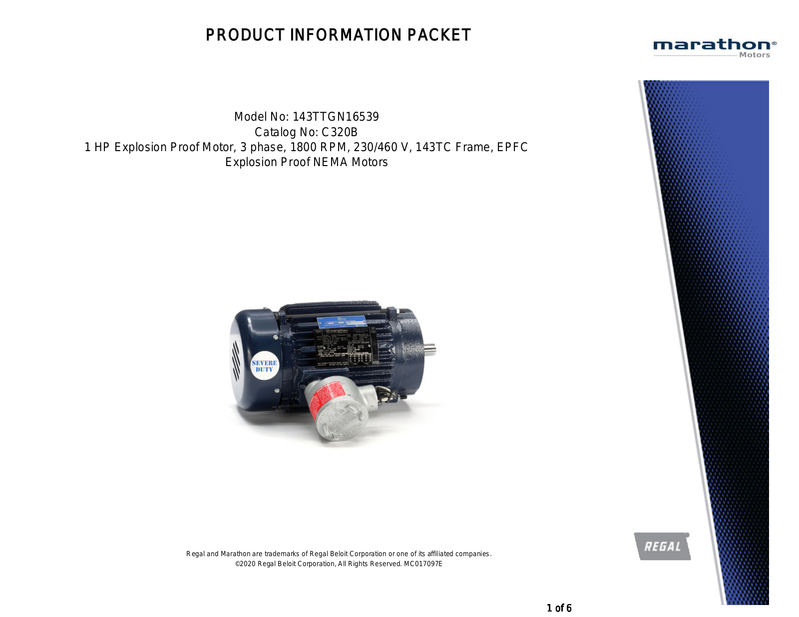 Marathon Electric C320B Product Information Packet