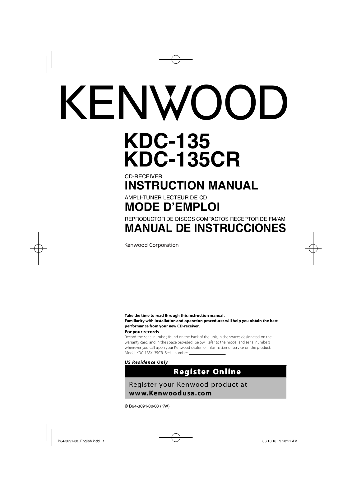 Kenwood KDC-135, KDC-135CR User Manual