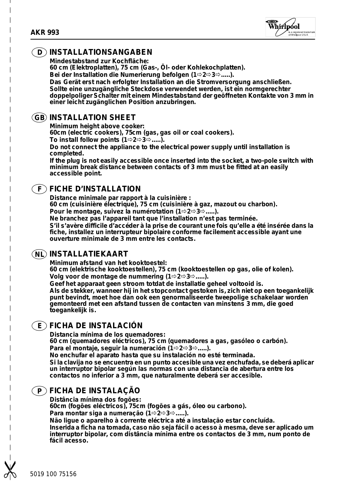 Whirlpool AKR 993 IX INSTRUCTION FOR USE