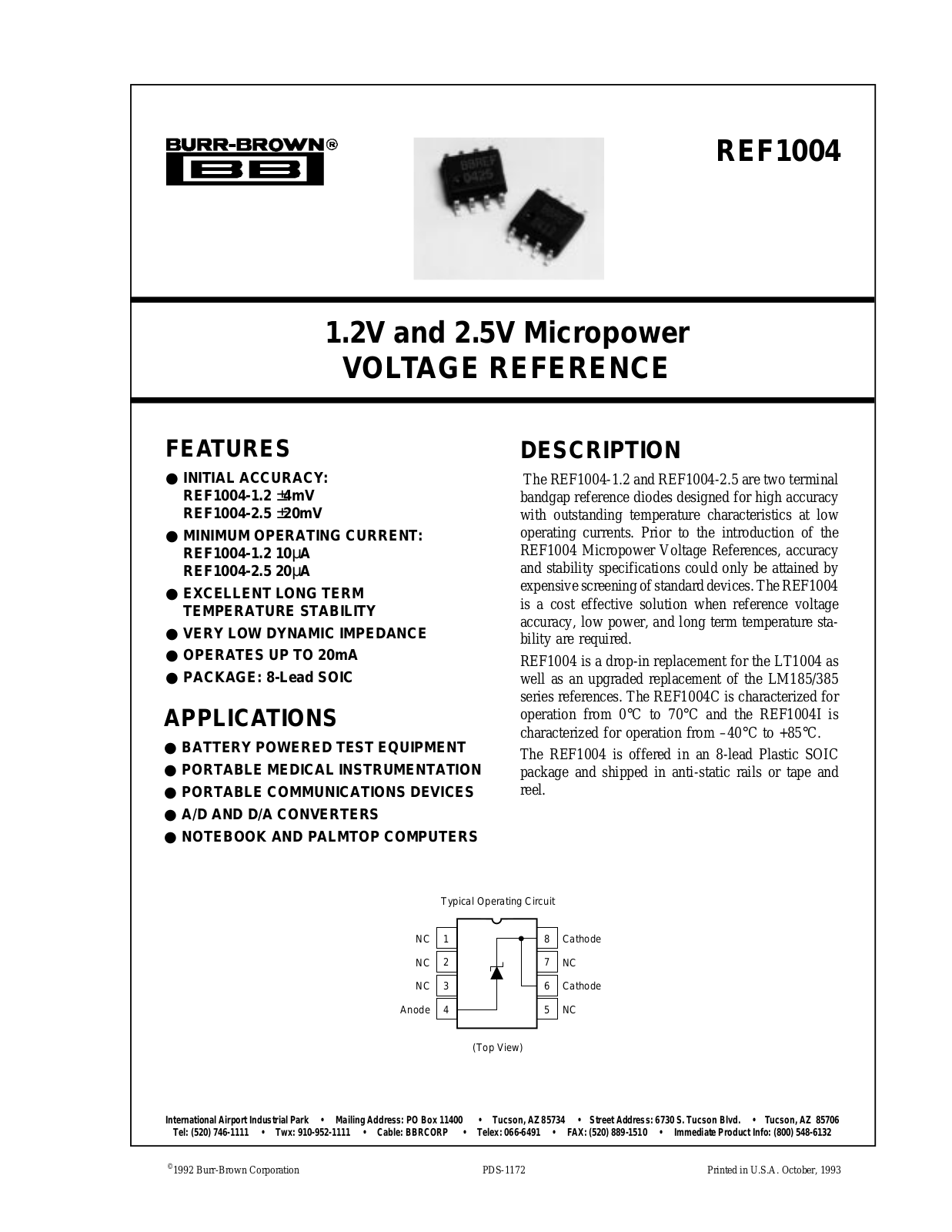 Burr Brown REF1004C-1.2, REF1004C-1.2-2K5, REF1004C-2.5, REF1004C-2.5-2K5, REF1004I-1.2 Datasheet