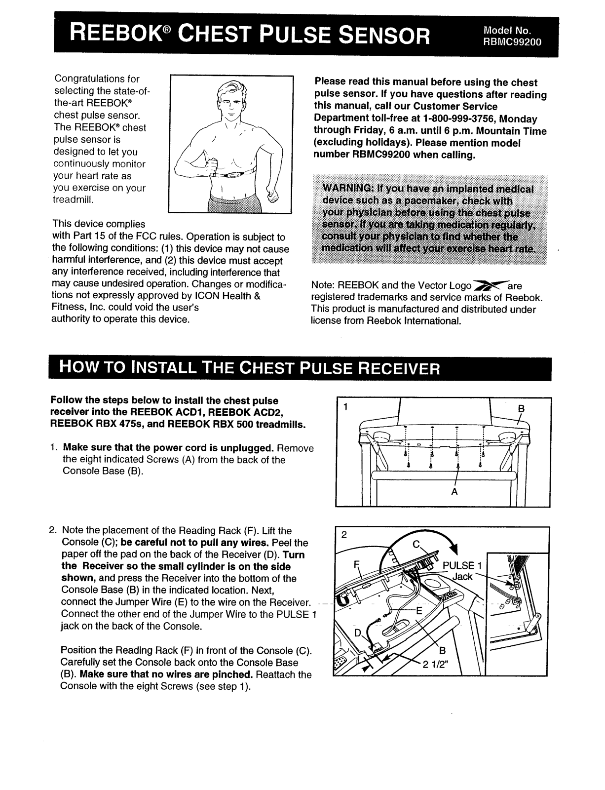 Reebok RBMC99200 Owner's Manual