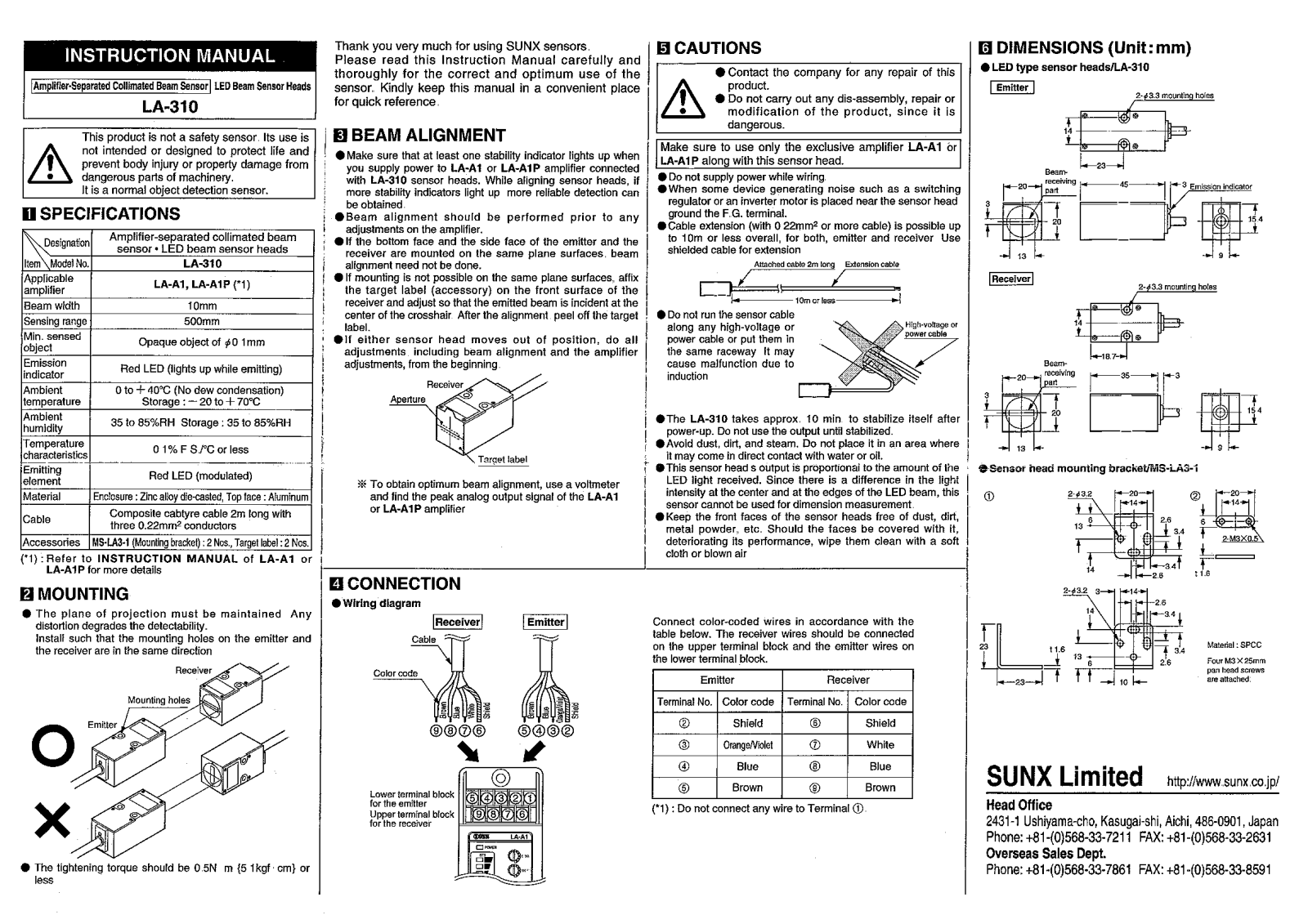 Panasonic LA-310 Installation  Manual