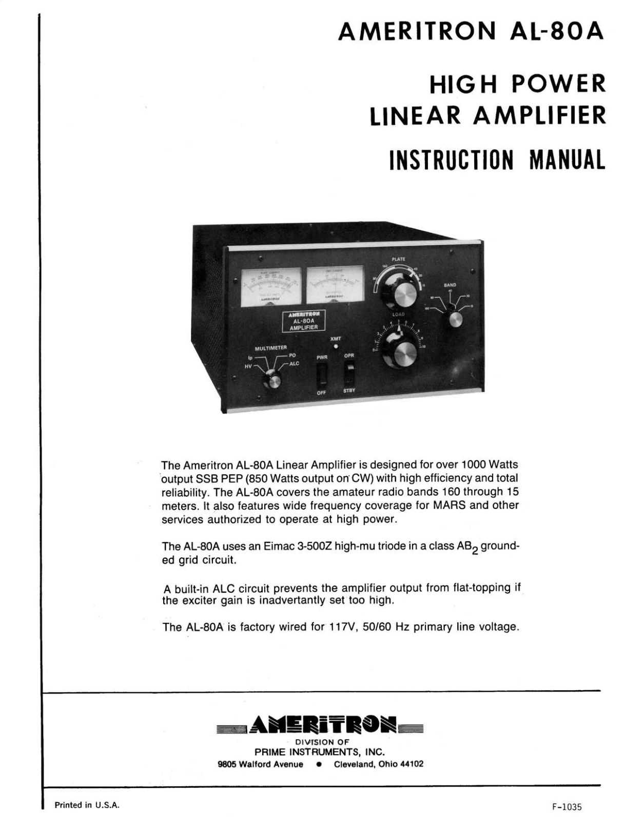 Ameritron AL-80A Service manual