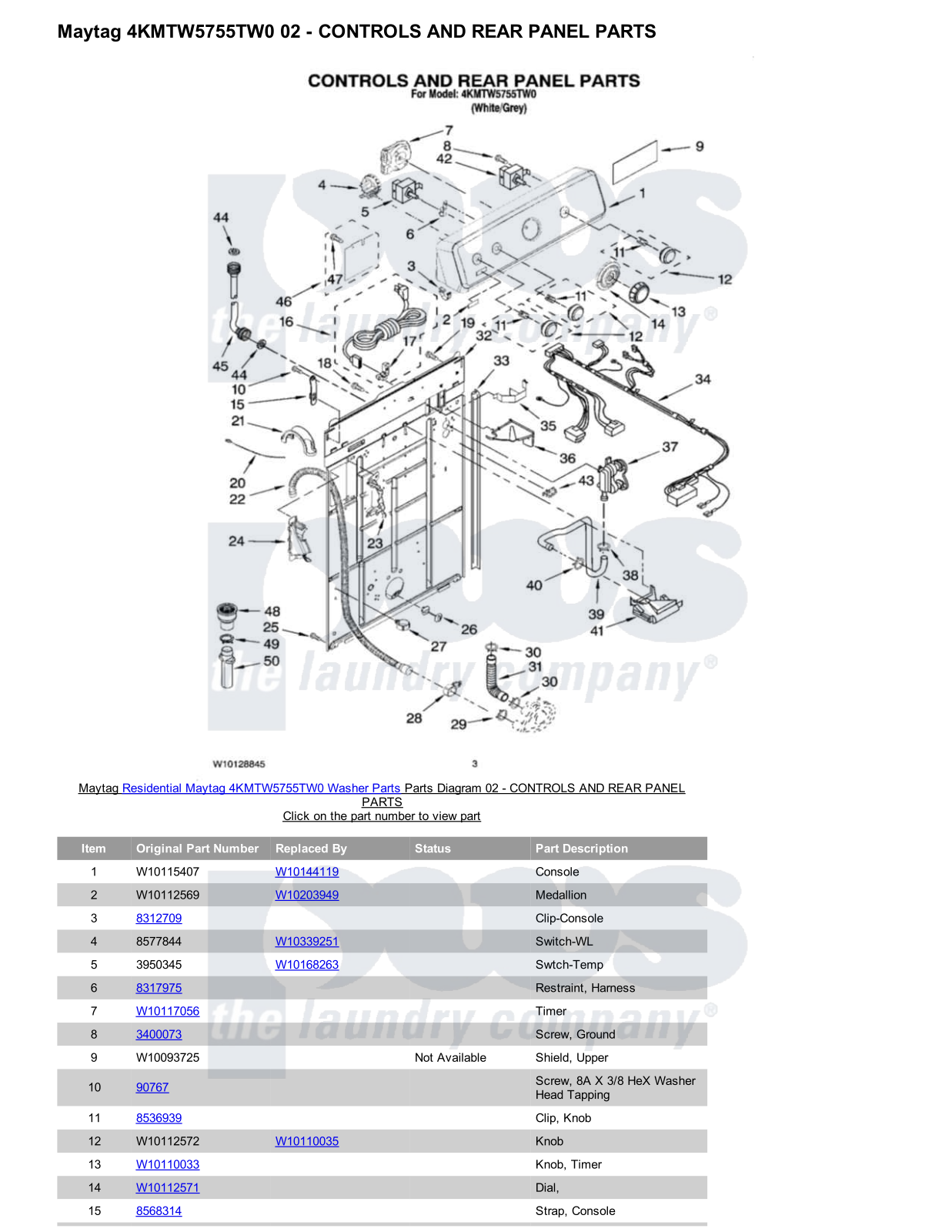 Maytag 4KMTW5755TW0 Parts Diagram