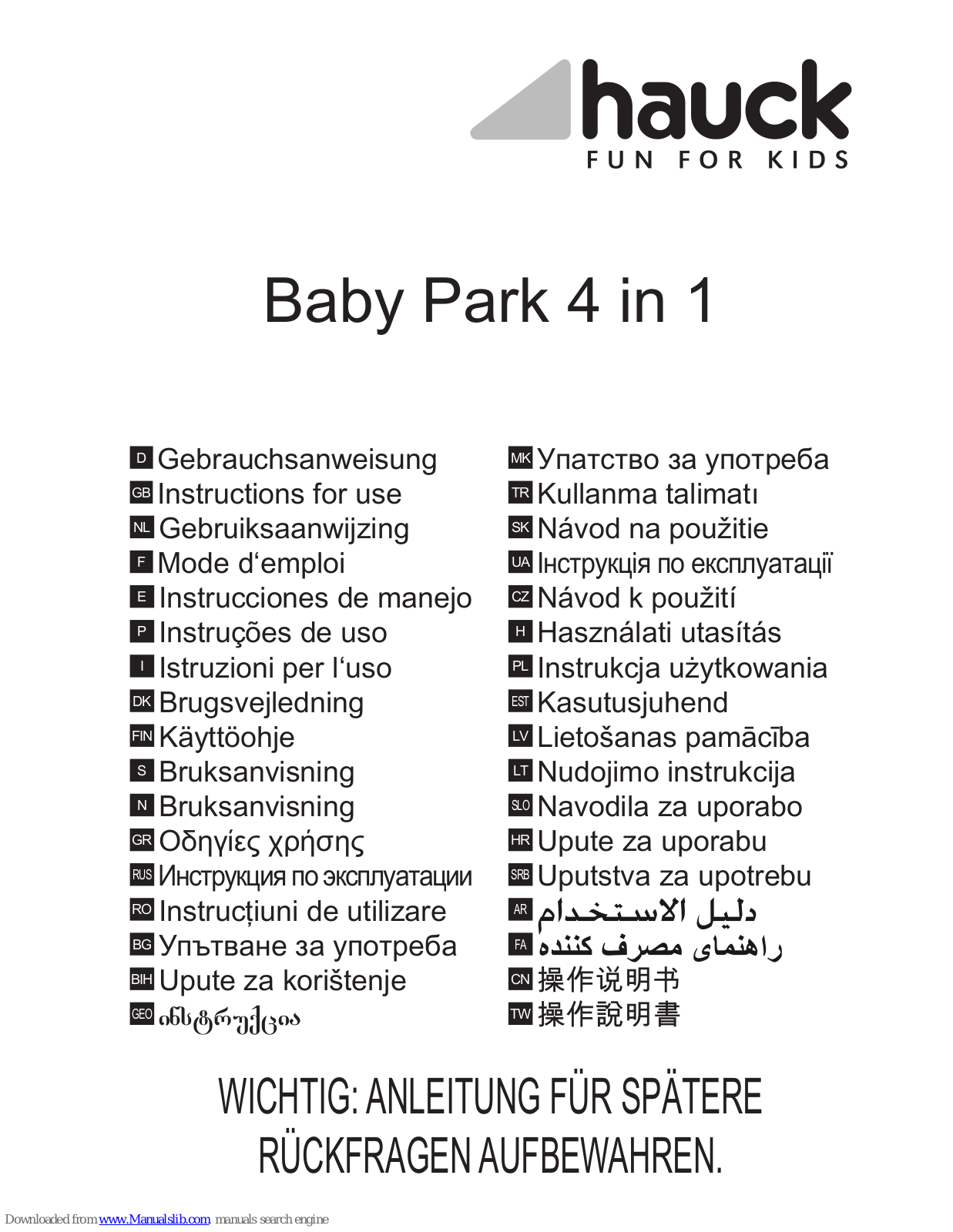 Hauck Baby Park 4 in 1 Instructions For Use Manual