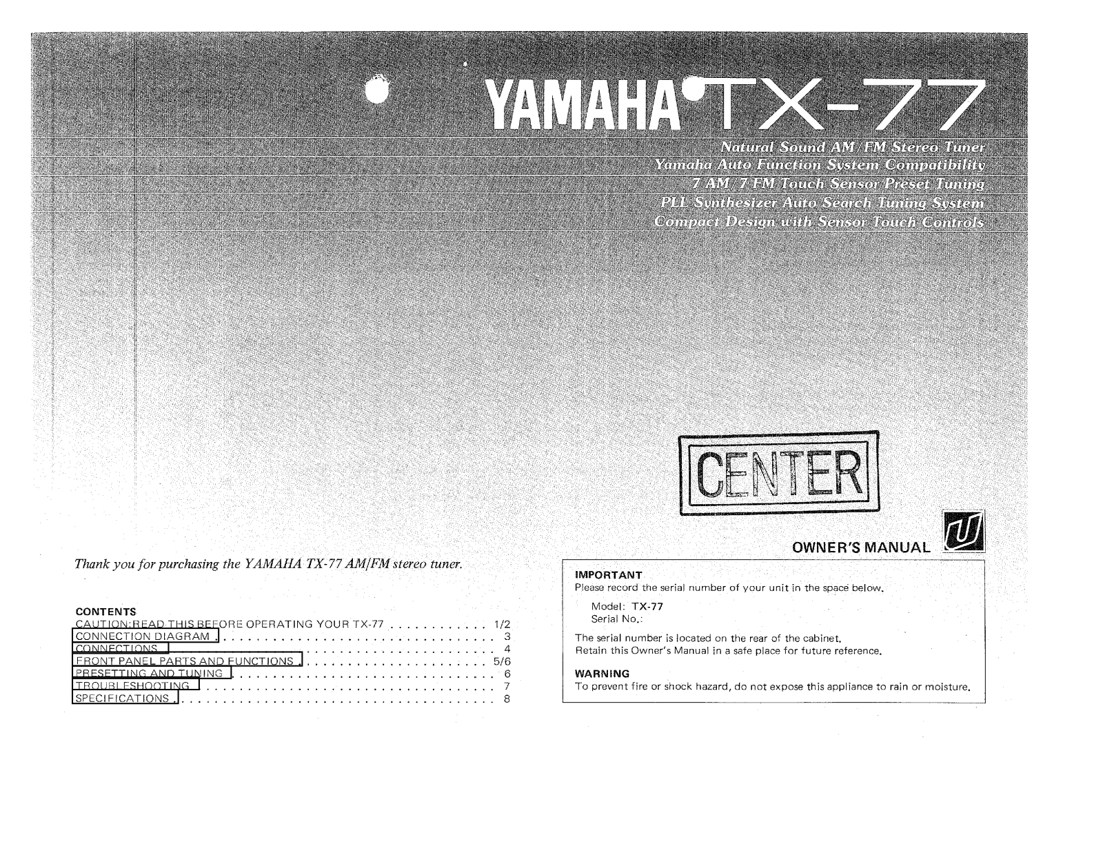 Yamaha TX-77 Owners manual