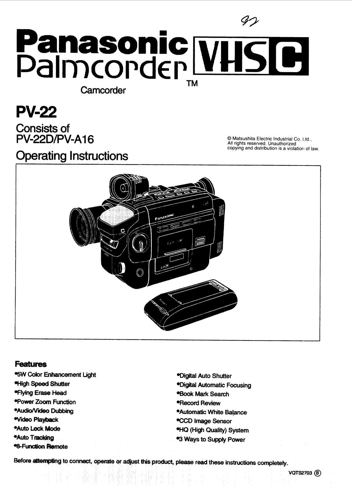 Panasonic PV-22 Operation Manual