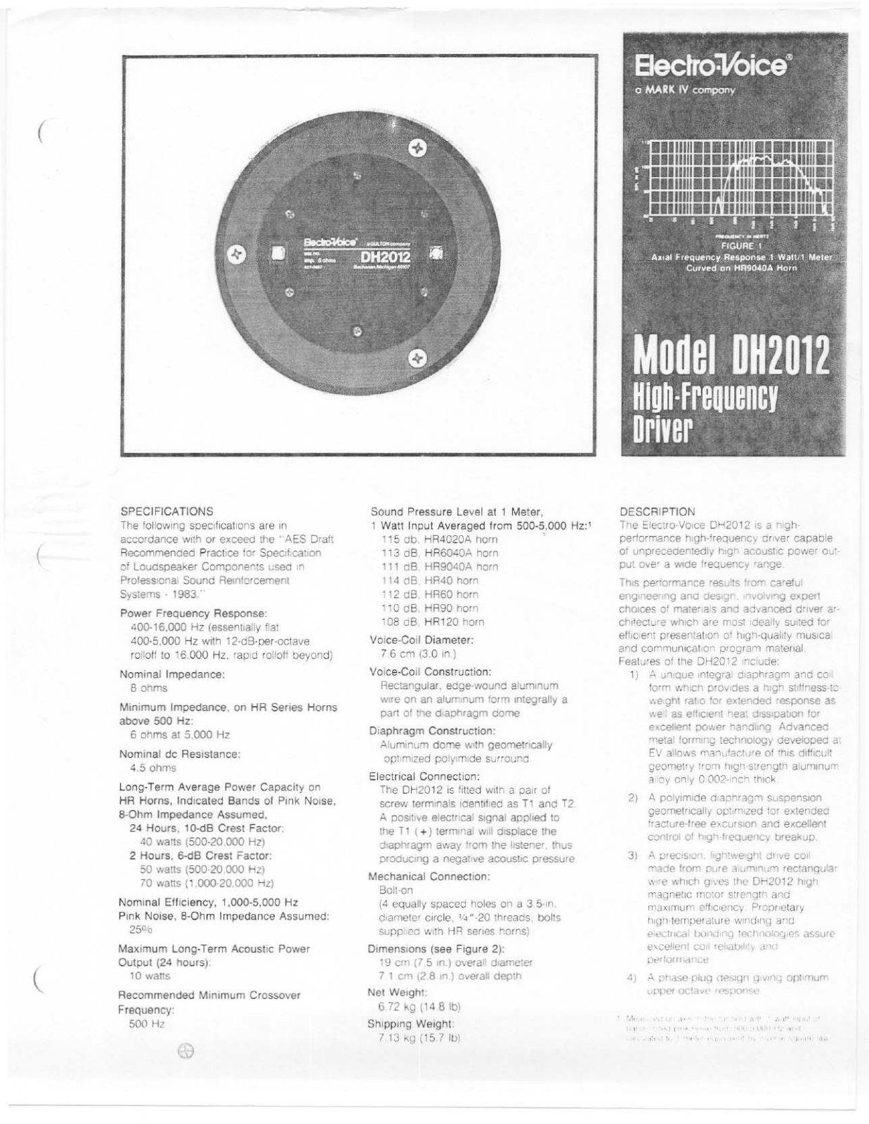 Electro-voice DH2012 DATASHEET