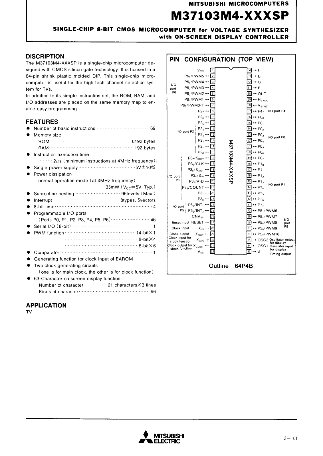 Mitsubishi M37103M4-xxxSP Datasheet