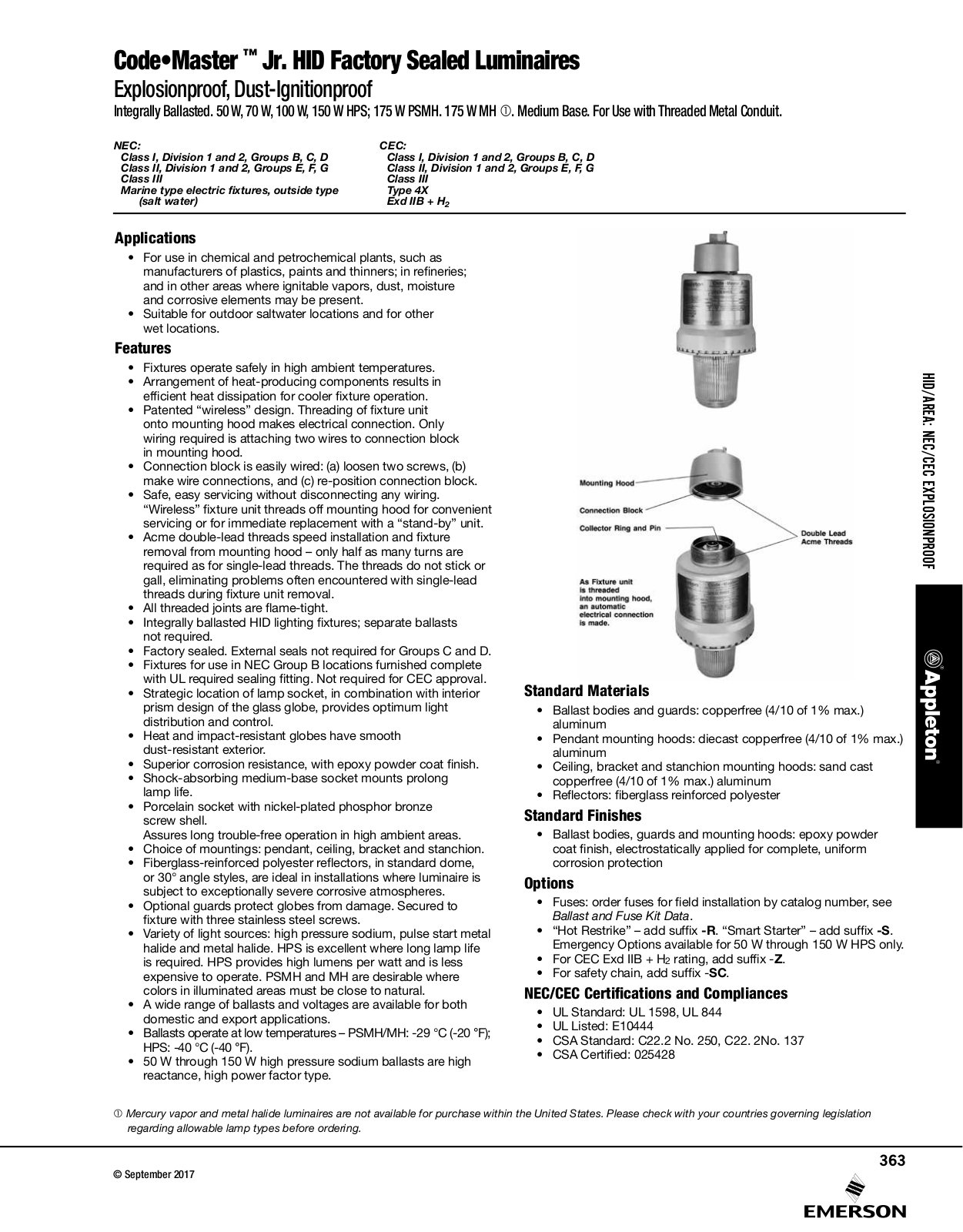 Appleton Code•Master ™ Jr. HID Factory Sealed Luminaires Catalog Page