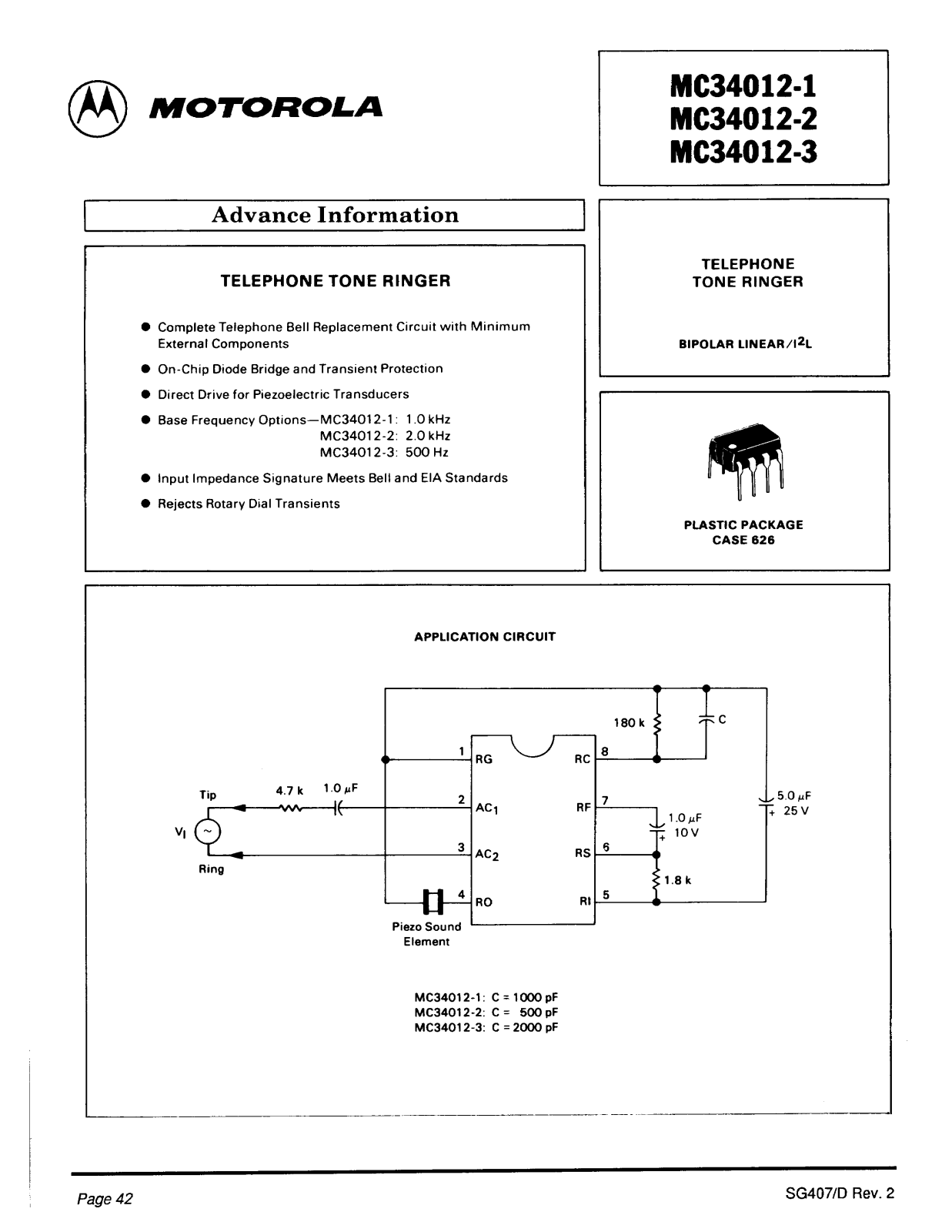 Motorola MC34012-3, MC34012-1, MC34012-2 Datasheet