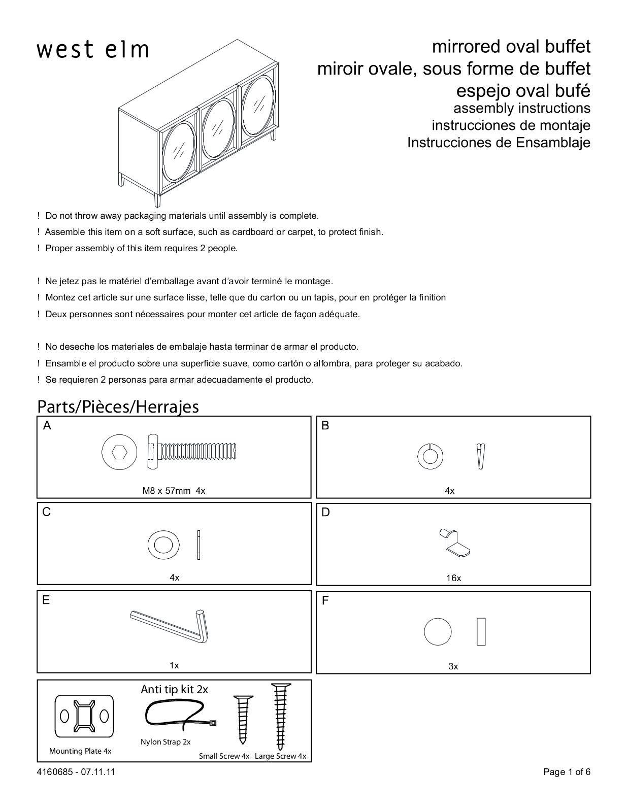 West Elm Foxed Mirror Buffet Assembly Instruction