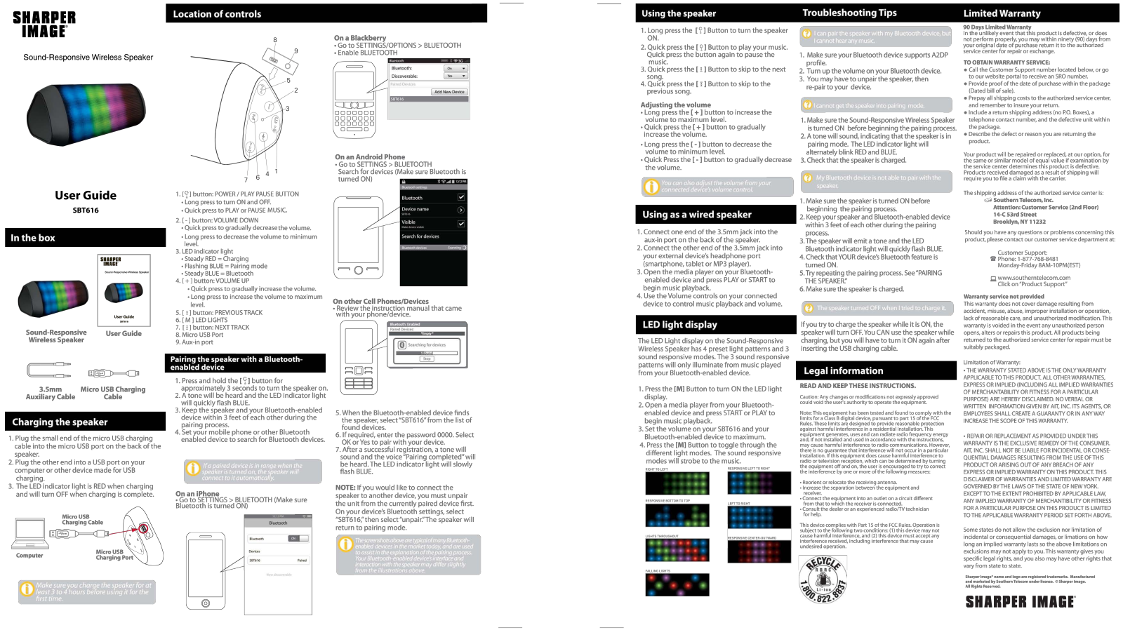 Sharper image SBT616 User Manual