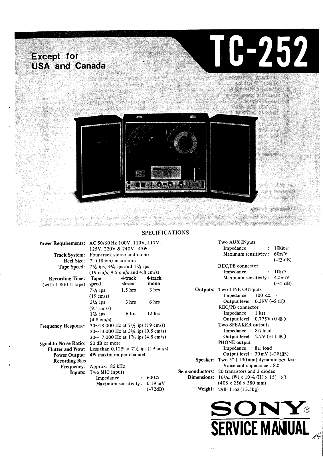 Sony TC-252 Service manual