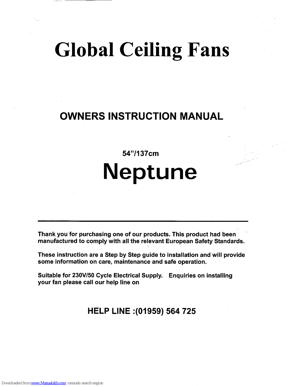 Global Ceiling Fans NEPTUNE Owner's Instruction Manual