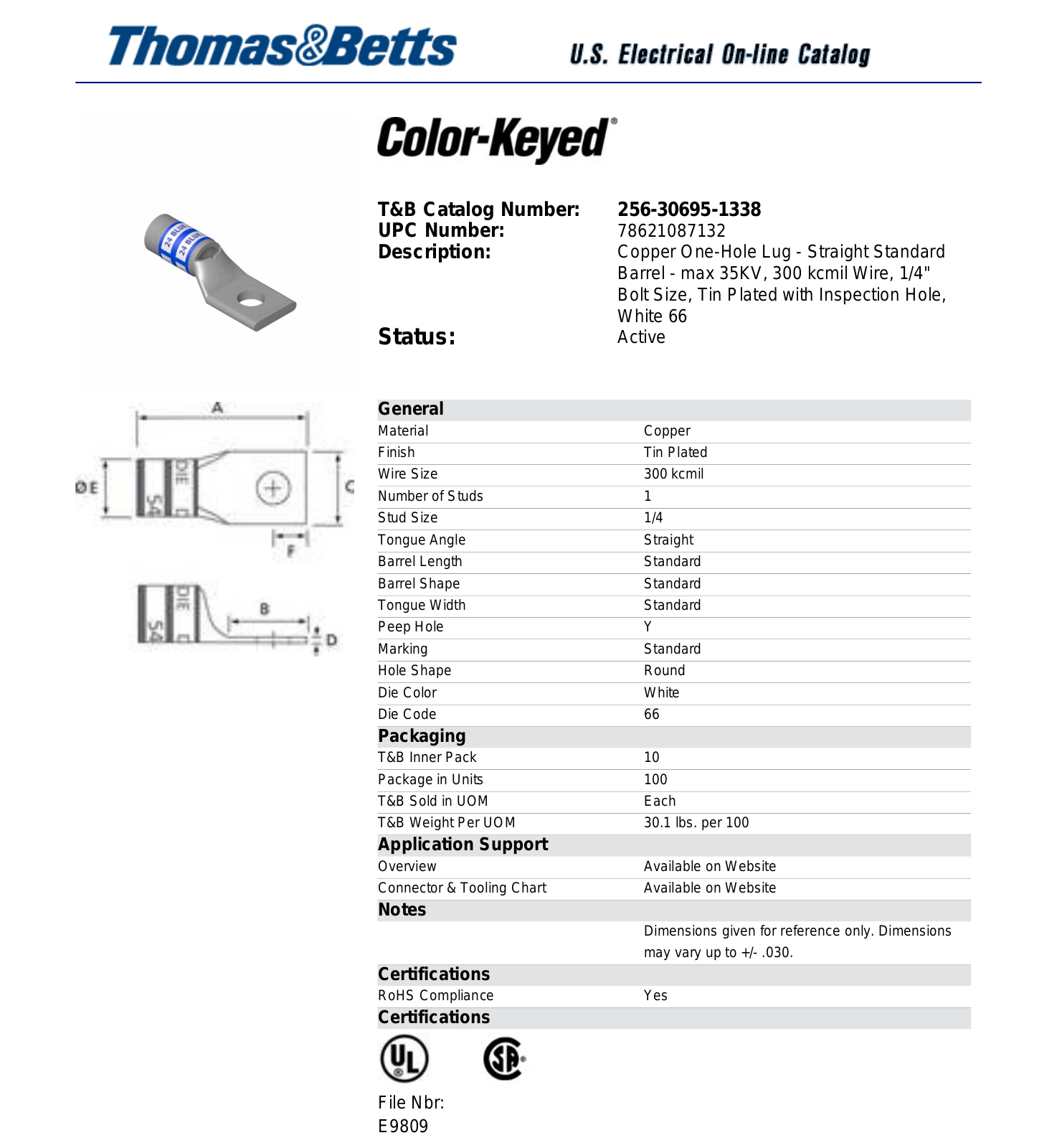 Thomas & Betts 256-30695-1338 Data Sheet - ManualMachine.com