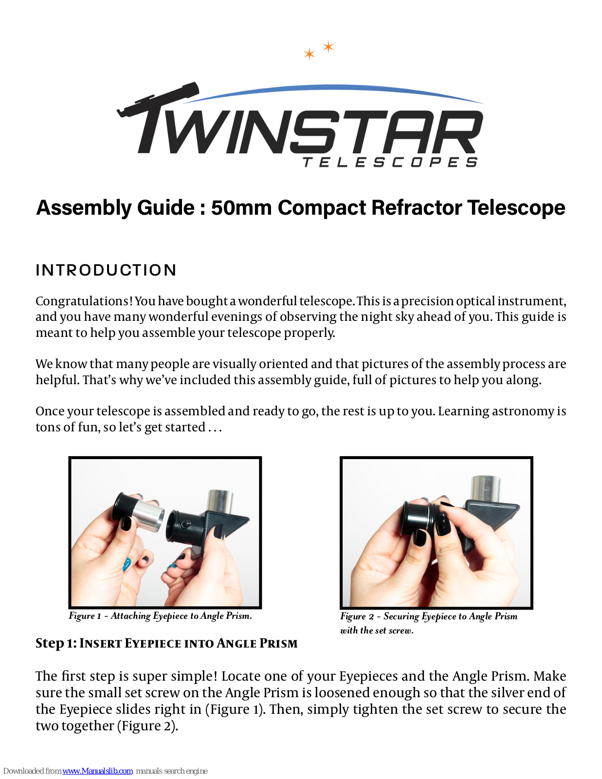 TwinStar Telescopes 50mm Compact Refractor Telescope Assembly Manual