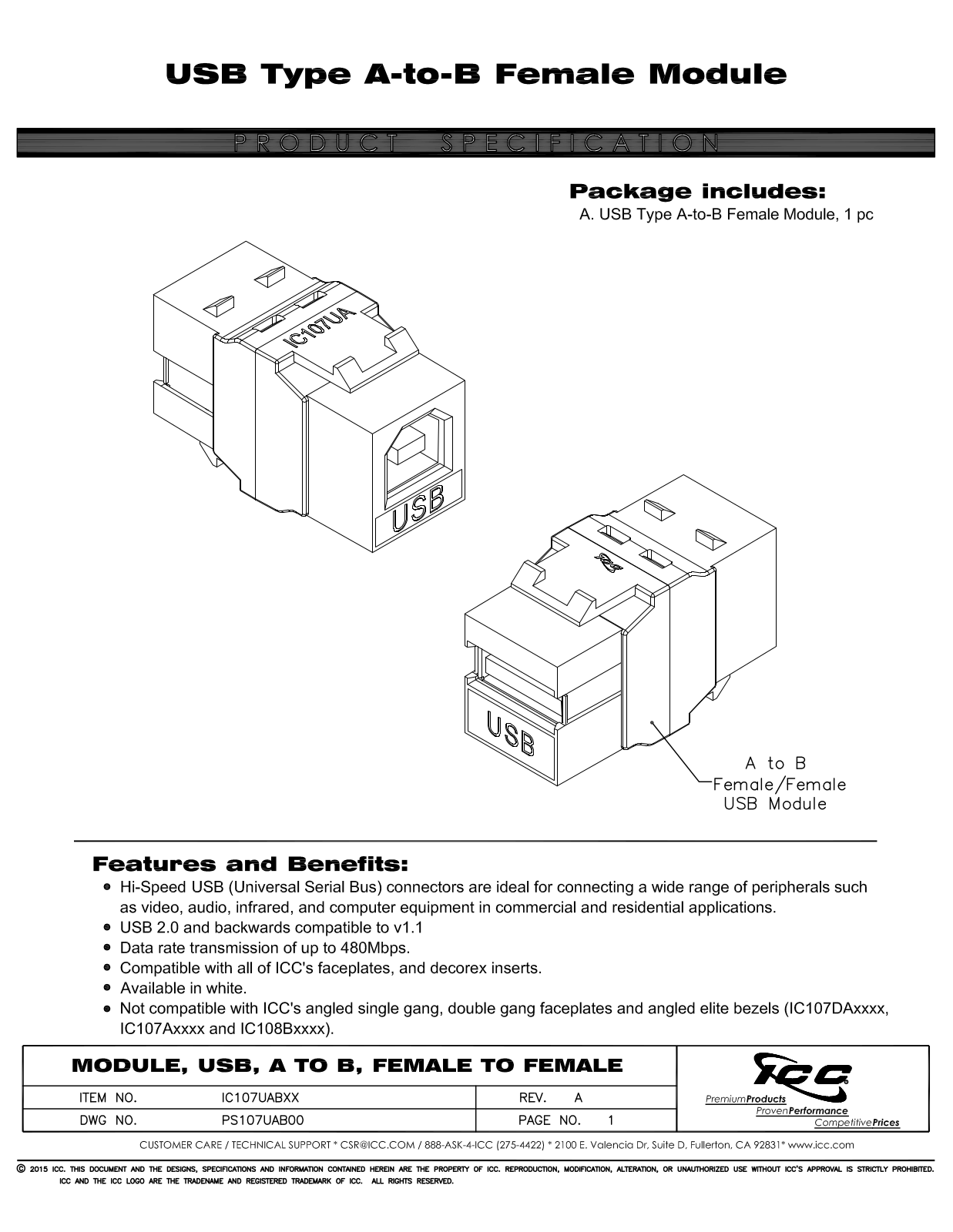 ICC IC107UABWH Specsheet