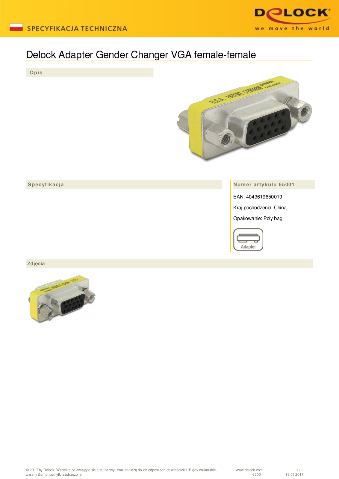 DeLOCK VGA adapter socket User Manual