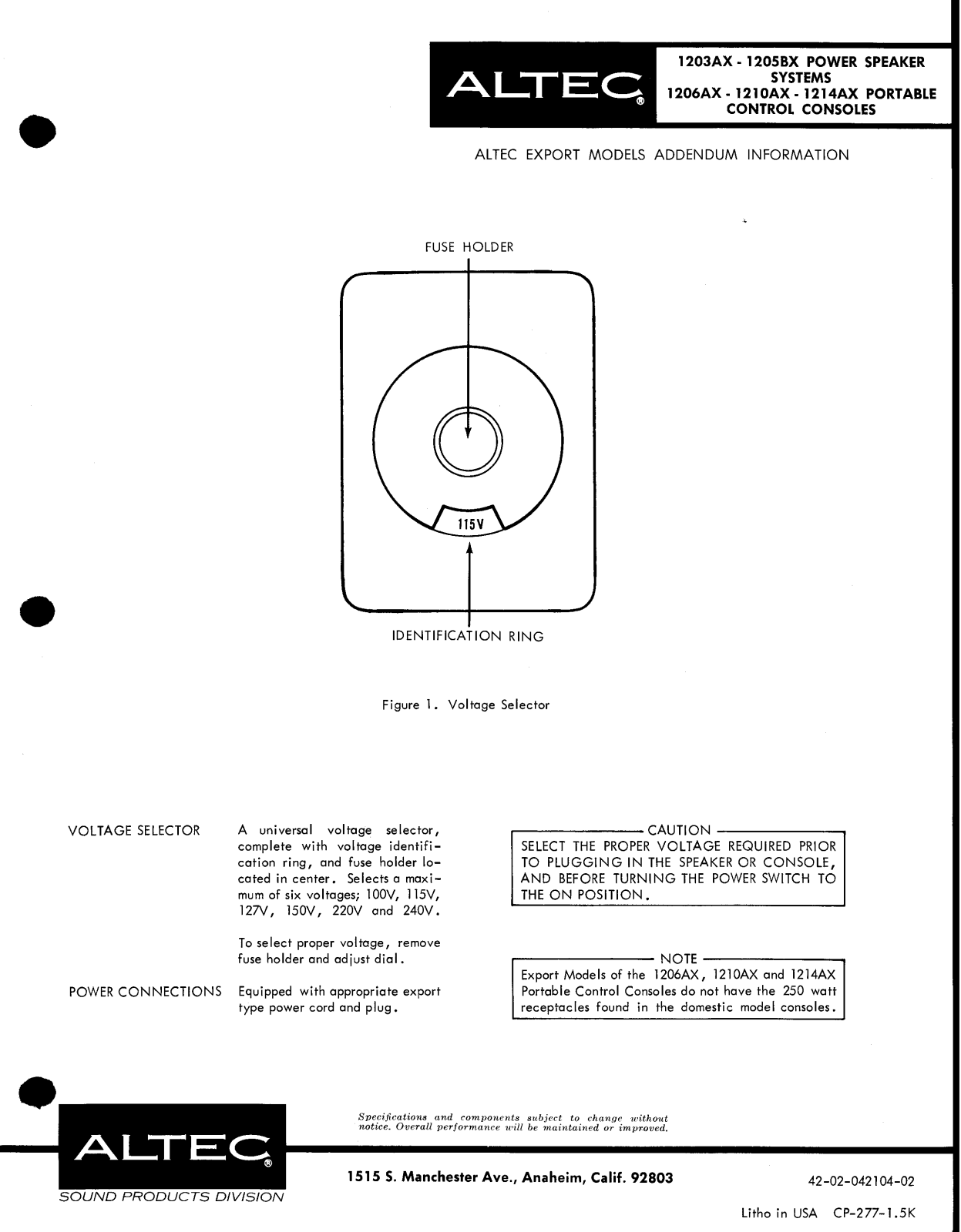 Altec lansing 1205BX, 1203AX User Manual