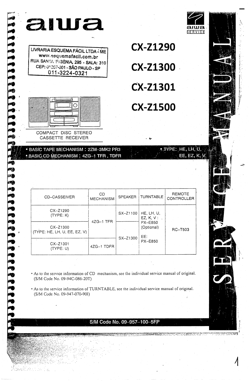 Aiwa CX-Z1290, CX-Z1300, CX-Z1301, CX-Z1500 Schematic