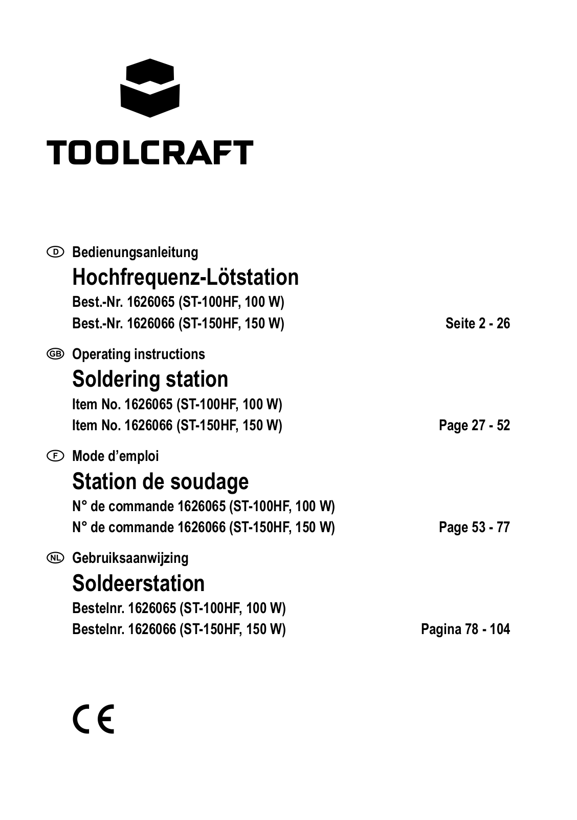 Toolcraft ST-150 HF operation manual