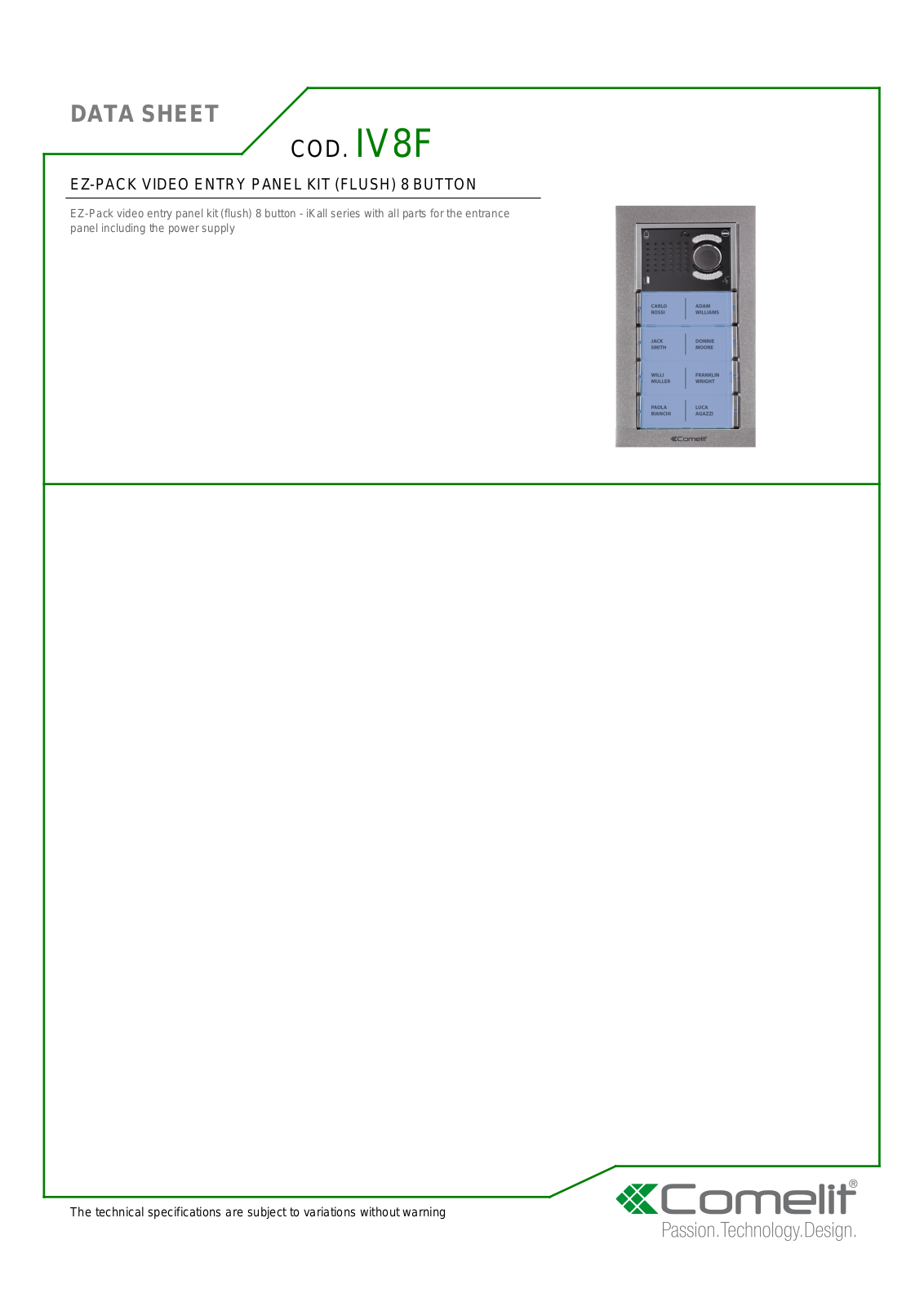 Comelit IV8F Specsheet