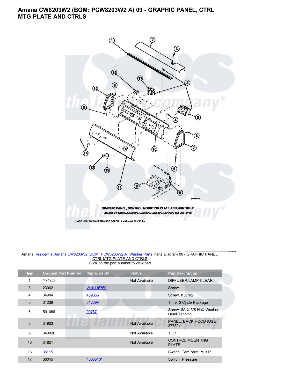 Amana CW8203W2 Parts Diagram