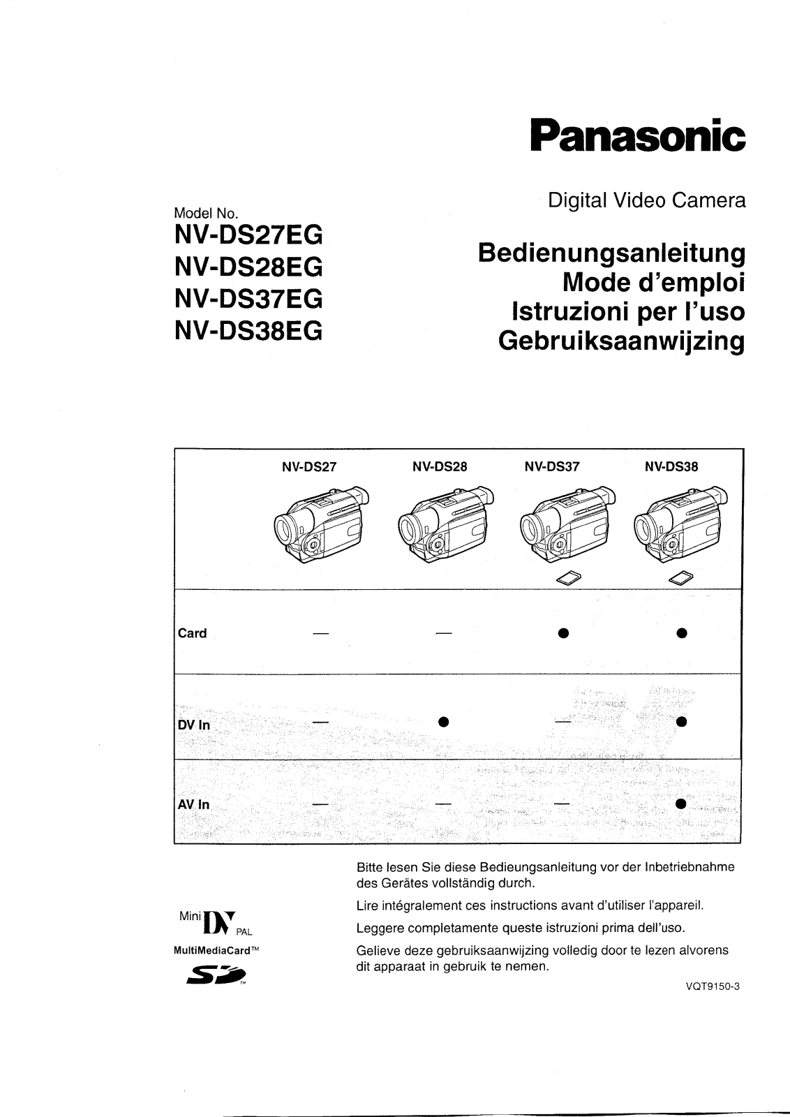 PANASONIC NV-DS37EG, NV-DS37EGM, NV-DS38EGM, NV-DS38EG, NV-DS28EG User Manual