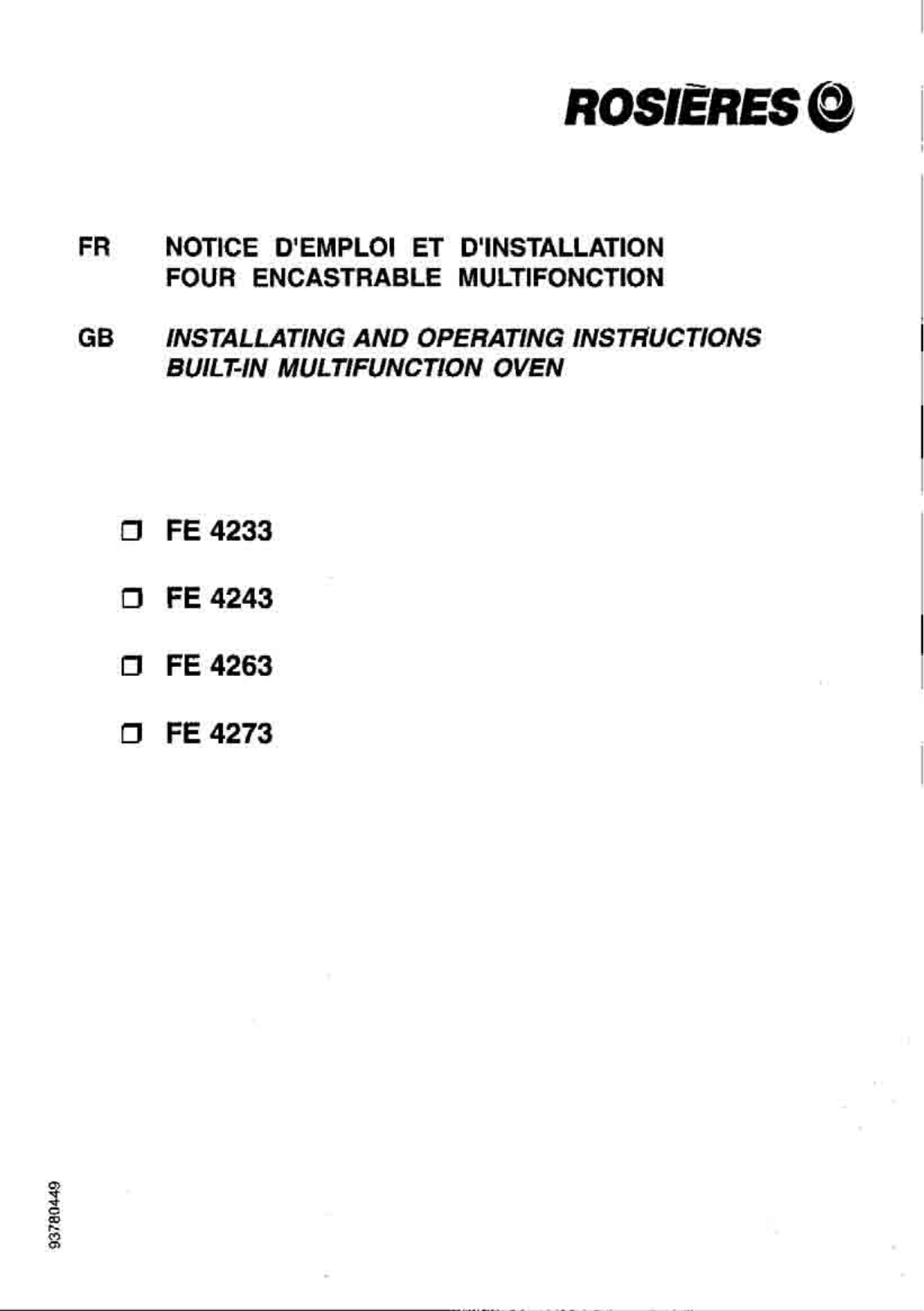 ROSIERES FE 4233, FE 4243, FE 4263, FE 4273 User Manual